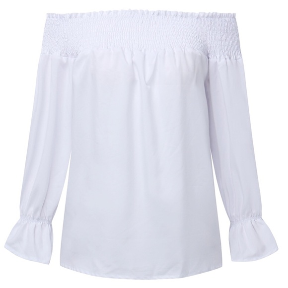 RESTOCKED!! White Off Shoulder Bow Smocked Top - Picture 5 of 7